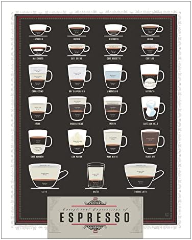 תרשים פופ | ביטויים יוצאי דופן של אספרסו | פוסטר אמנות 16 x 20 | תרשים קפה שלם | עיצוב בר קפה |